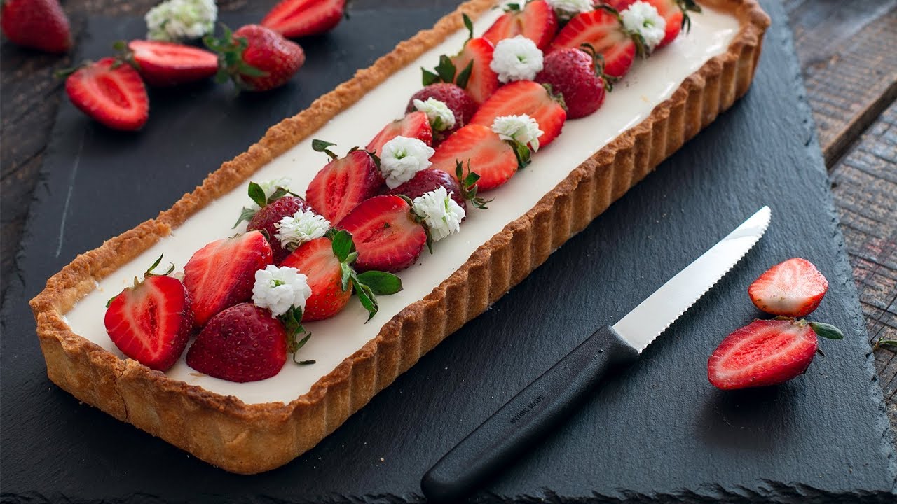 Strawberry Basil Panna Cotta Tart