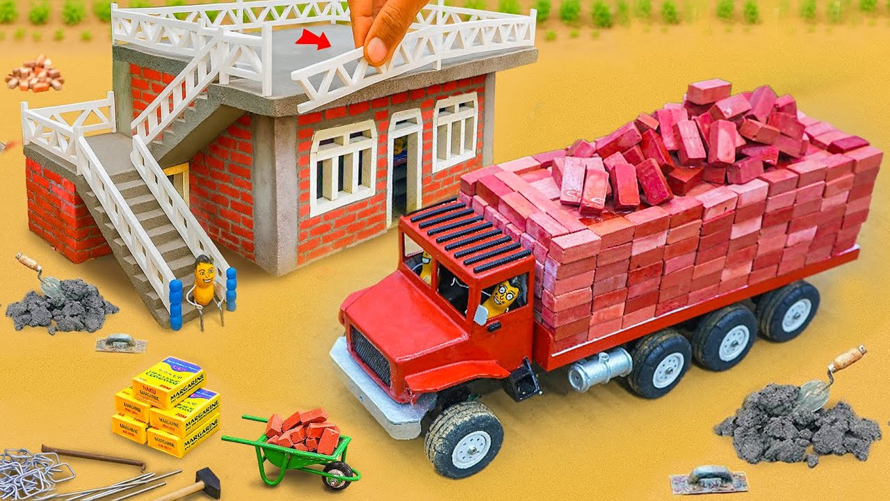 DIY mini cemented house construction | Realistic mini bricks and cemented house with mini Truck