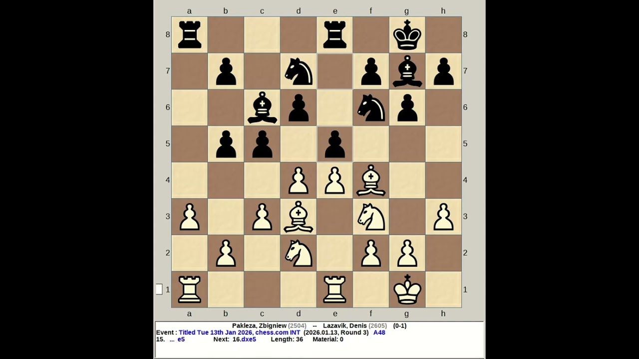 Pakleza, Zbigniew vs Lazavik, Denis | Titled Tuesday 13th January 2026, chess com INT