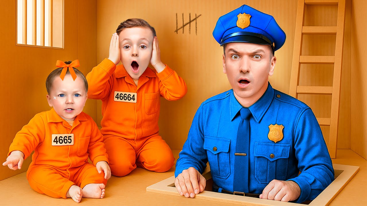 Eva and Niki Escape the Giant Cardboard Prison! Funny Family Adventure