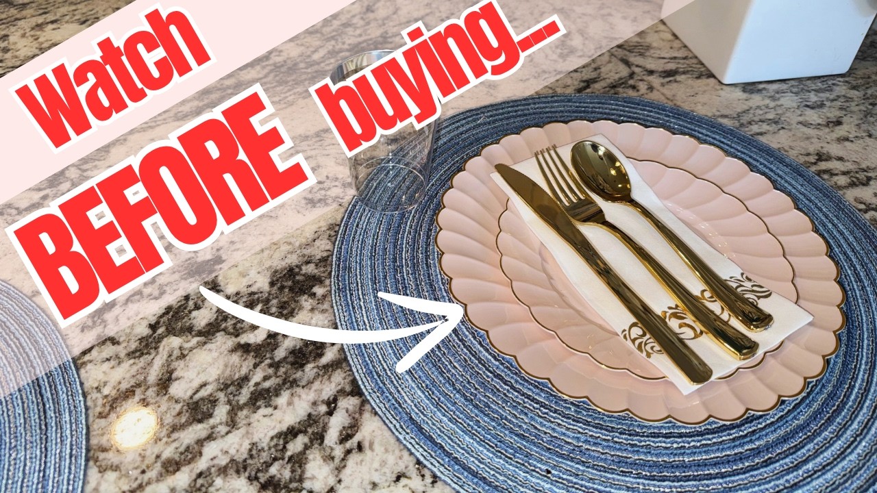 Review of 175PCS Pink Scalloped Plastic Plates - Gold Disposable Dinnerware Set Include 50 Plates