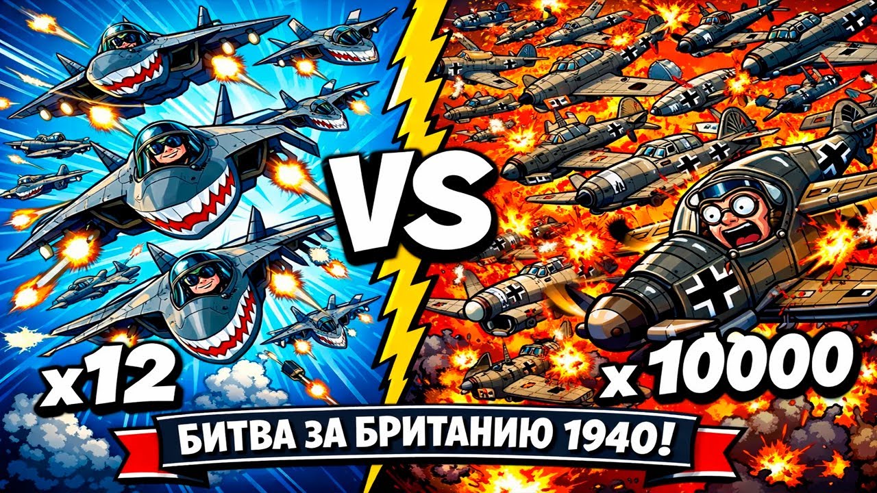 ЧТО ЕСЛИ ЭСКАДРИЛЬЯ Су-57 против 1000 САМОЛЁТОВ ЛЮФТВАФФЕ? Воздушная битва за БРИТАНИЮ 1940!