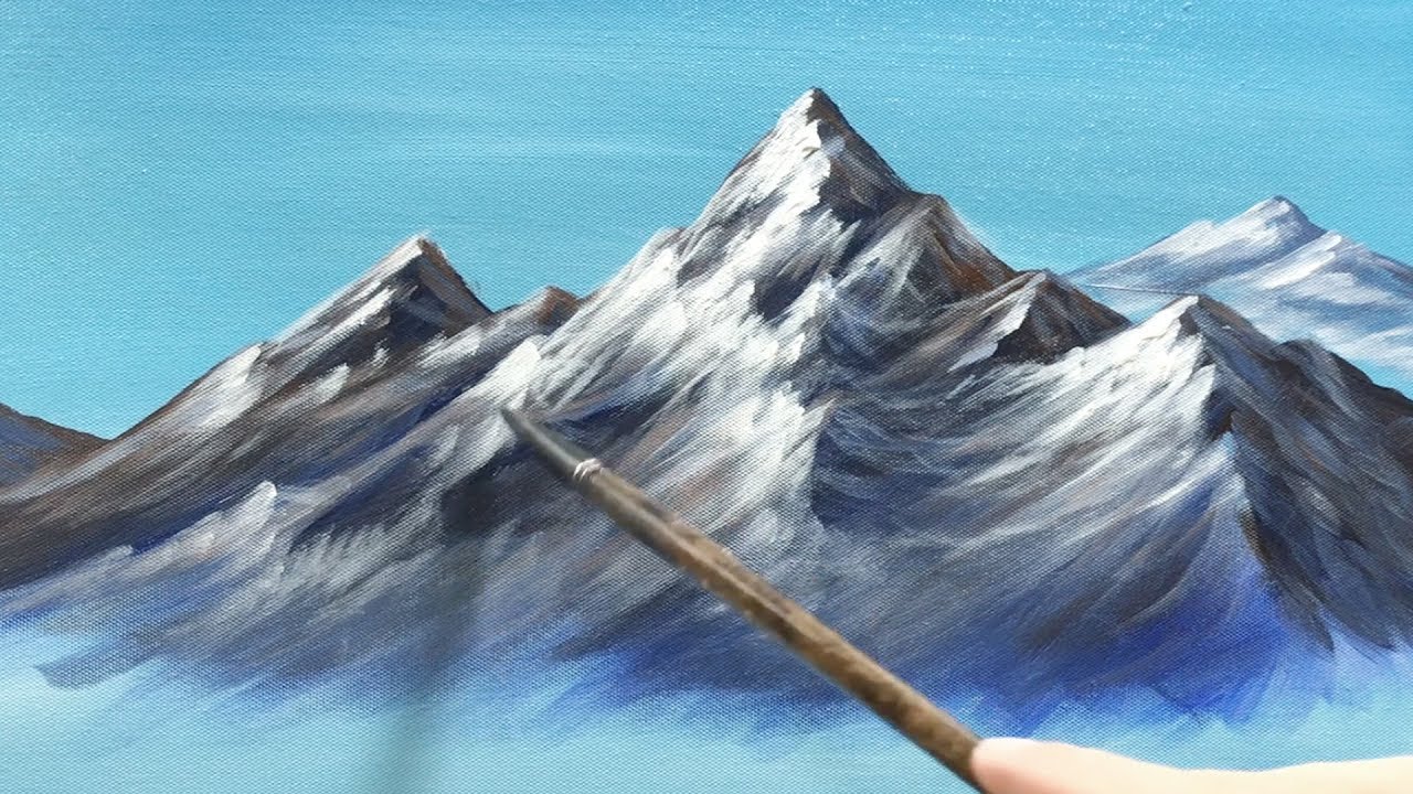 Winter series #2 | How To Paint A Snow Covered Mountain in Acrylics using Filbert Brush