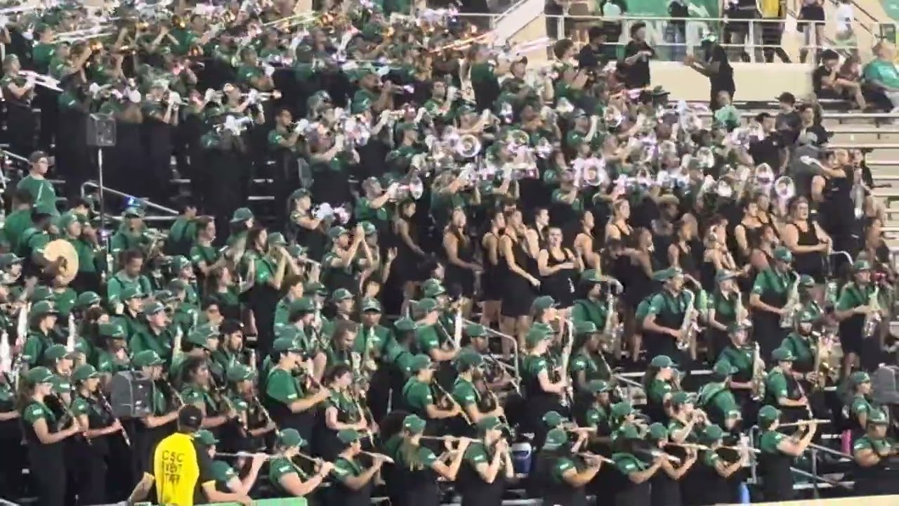 10-10-2025.  University of North Texas Green Brigade Marching Band play their fight song UNT Fight.