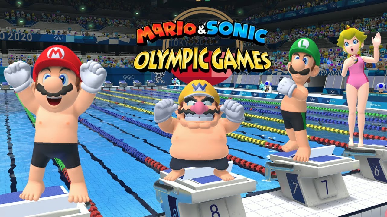 Swimming 100m Gameplay Mario & Sonic At The Olympic Games Tokyo 2020 Mario & Peach ++++ Knuckles