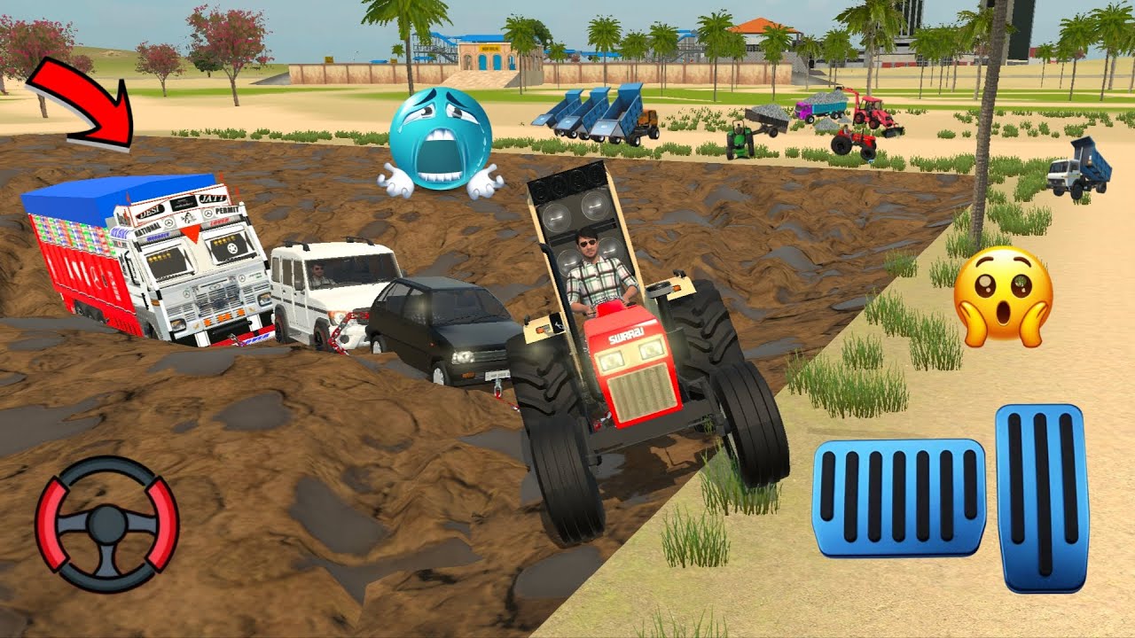 Harvester stuck mud in tractor jcb and rescue in the Harvester #indianvehiclessimulator3dvideos 