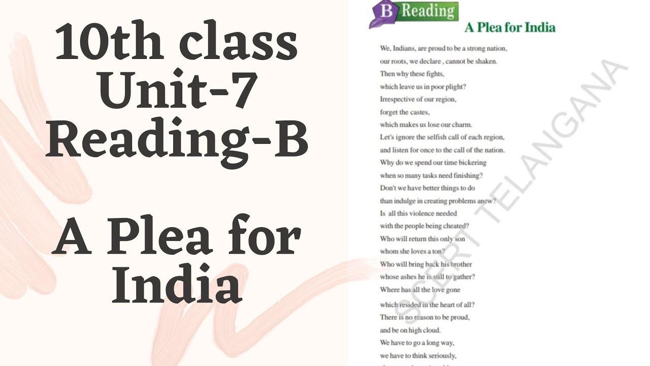 A Plea for India  ||  10th Class  ||  Unit-7  ||  Reading-B