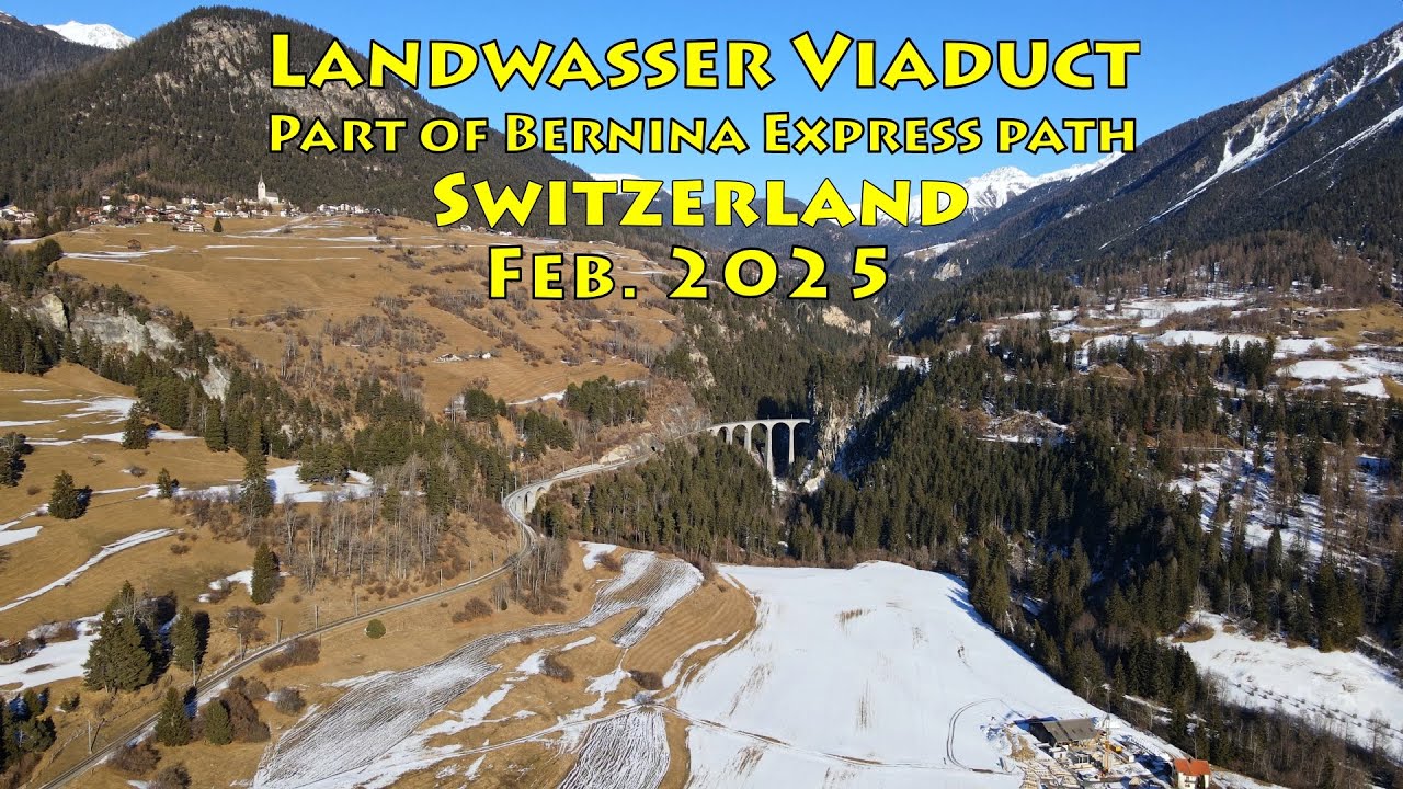 4K video view of the famous  Landwasser Viaduct in Switzerland (path of  Bernina Express)