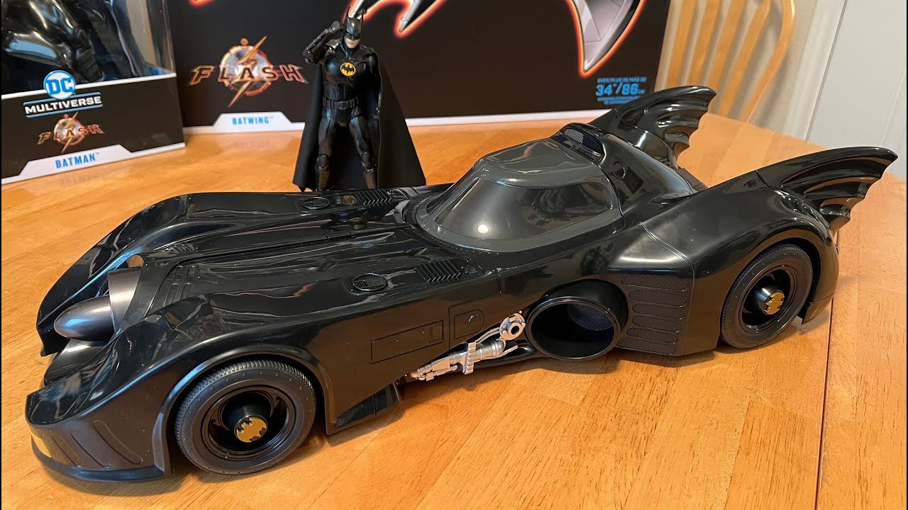 Mcfarlane Batmobile Unboxing BUT Why Gray Canopy? $59 and 22 inches long.  Keaton Batman Flash Movie
