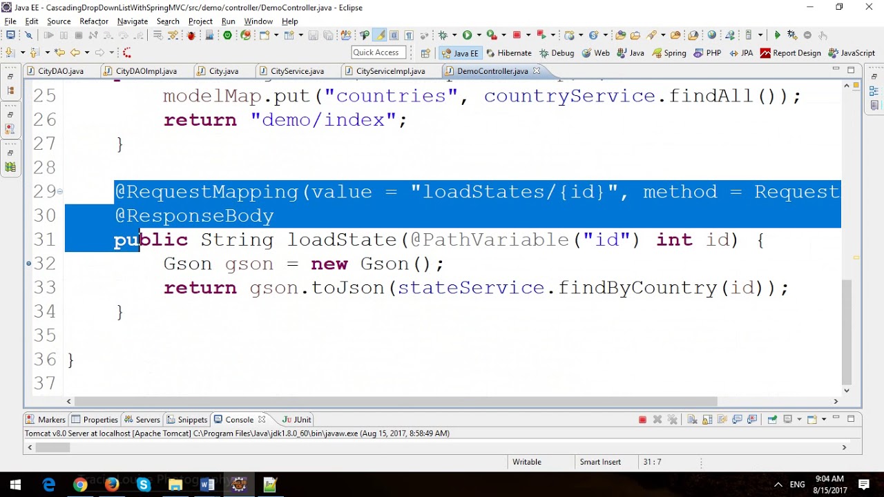 Cascading Dropdown List with Ajax in Spring MVC Framework and Hibernate - Part 2