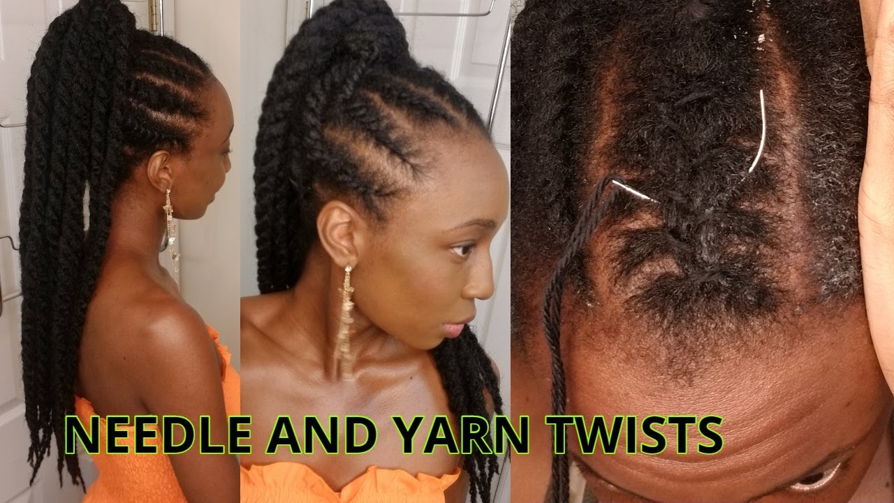 EASY!! I TRIED NEEDLE AND THREAD STITCH BRAIDS🌸 FLAT TWIST PONYTAIL 🌸Protective Natural Hairstyles