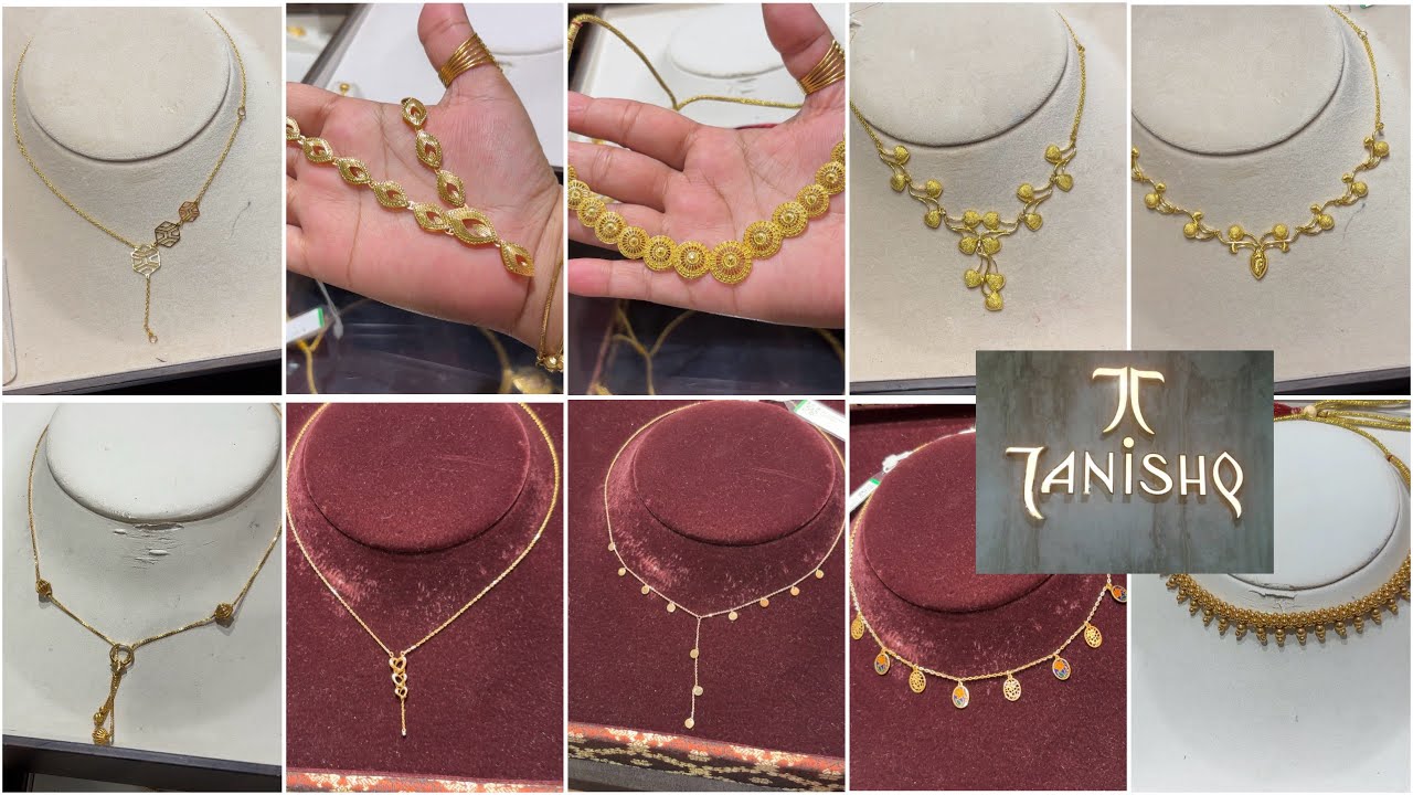 Wow Tanishq — новейший комплект очень лёгкого золотого ожерелья с указанием цены и веса. Золотое ...