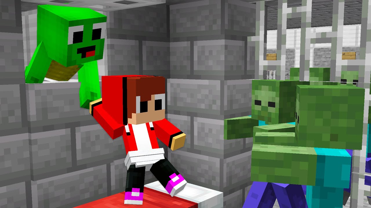 Baby Mikey & JJ Survive in ZOMBIE PRISON in Minecraft challenge (Maizen Mizen Mazien)