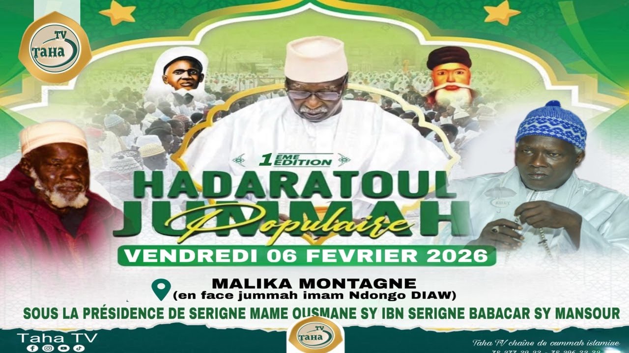🔴EN DIRECT : HADARATOUL Jumah Papulaire) MALIKA MONTAGNE (en face jummah imam Ndongo DIAW)