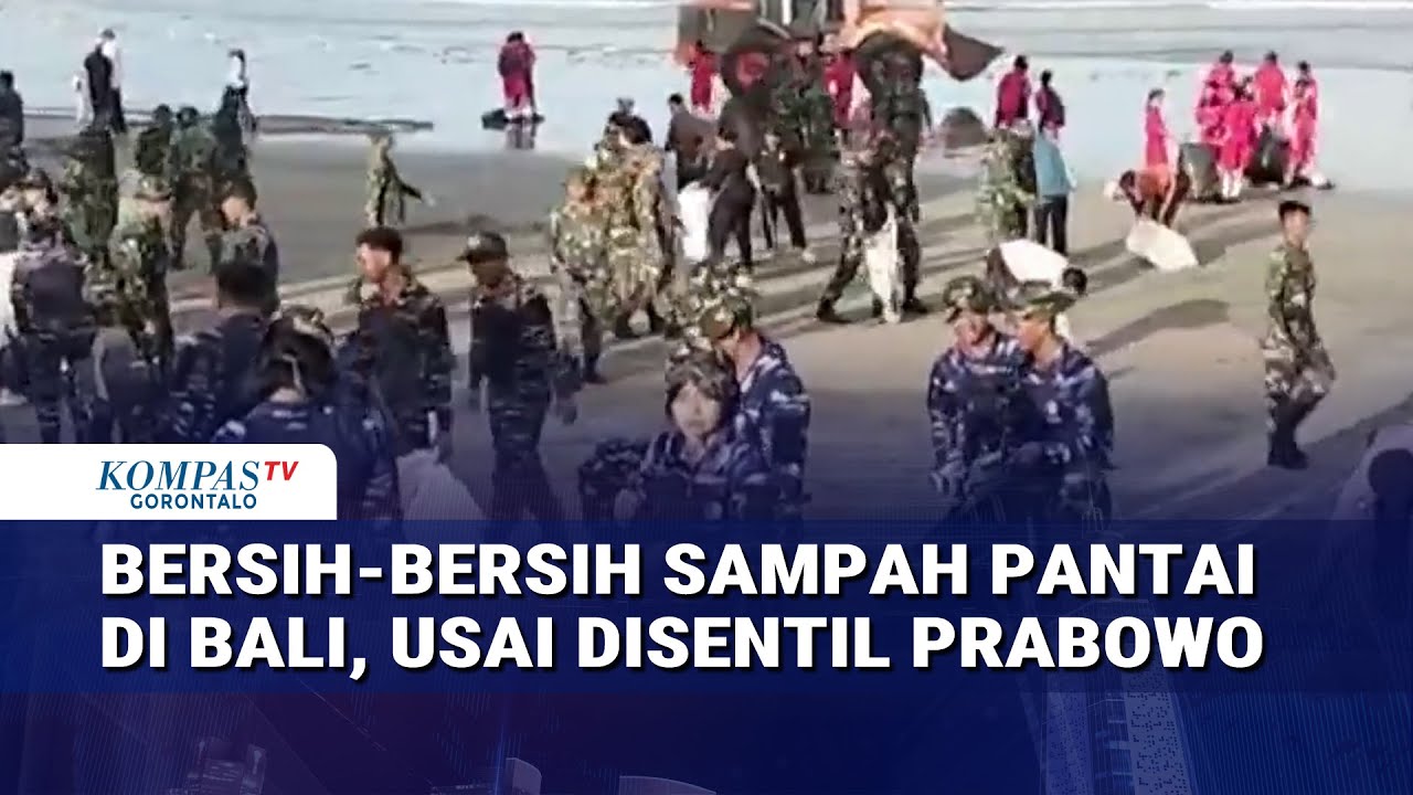 Personel TNI Polri hingga Pelajar Bersih Bersih Sampah di Pantai Kuta Usai Ditegur Prabowo