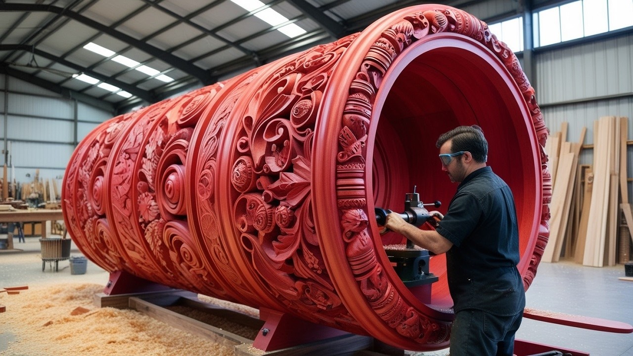 Woodworking Large Extremely DANGEROUS // HORROR Woodturning // Skills Working With Giant Wood Lathe