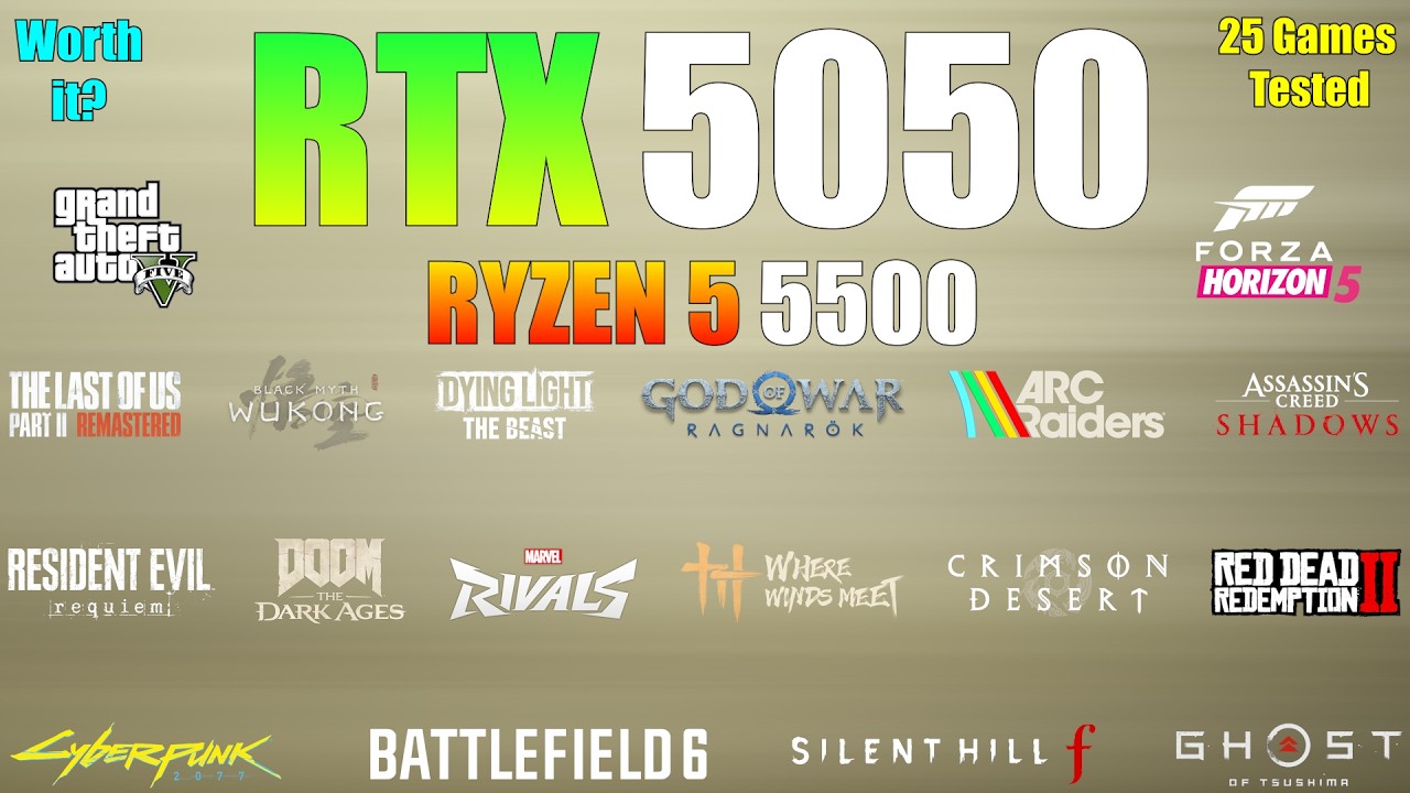 RTX 5050 + Ryzen 5 5500: Достойная комбинация в 2026 году? (Протестировано в 25 играх)