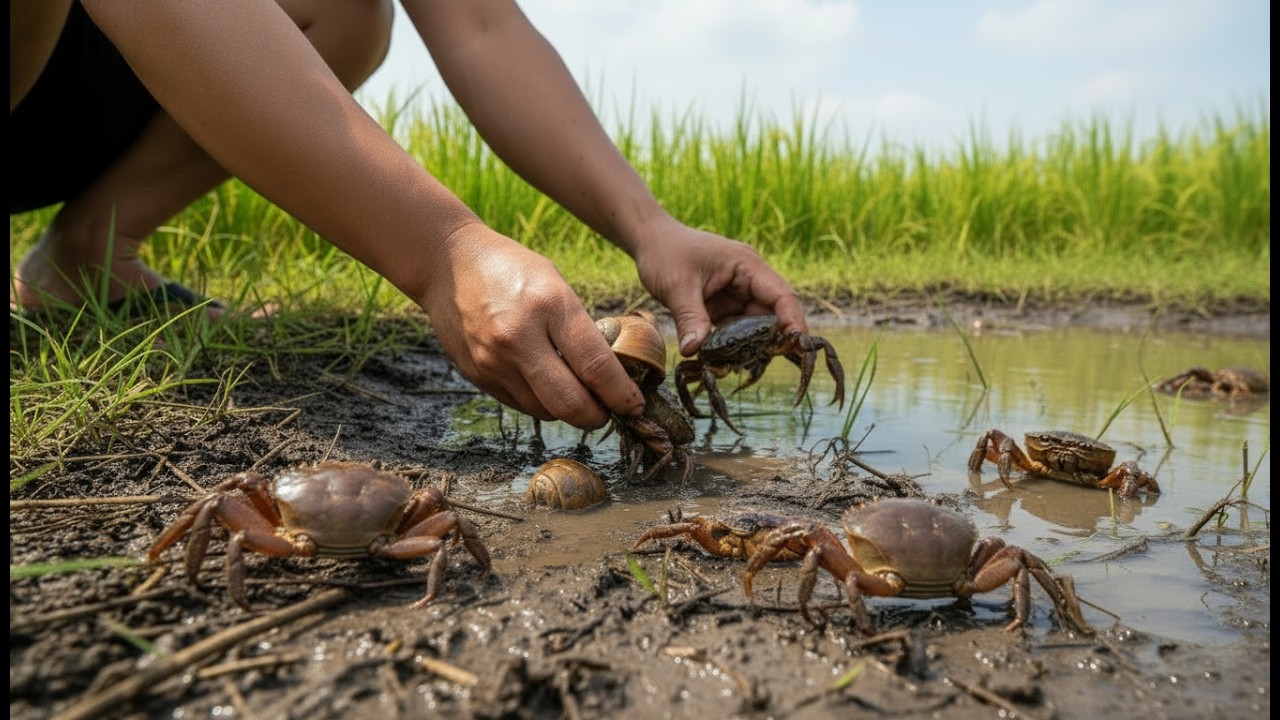 Catching Many Crabs at Small Pond !