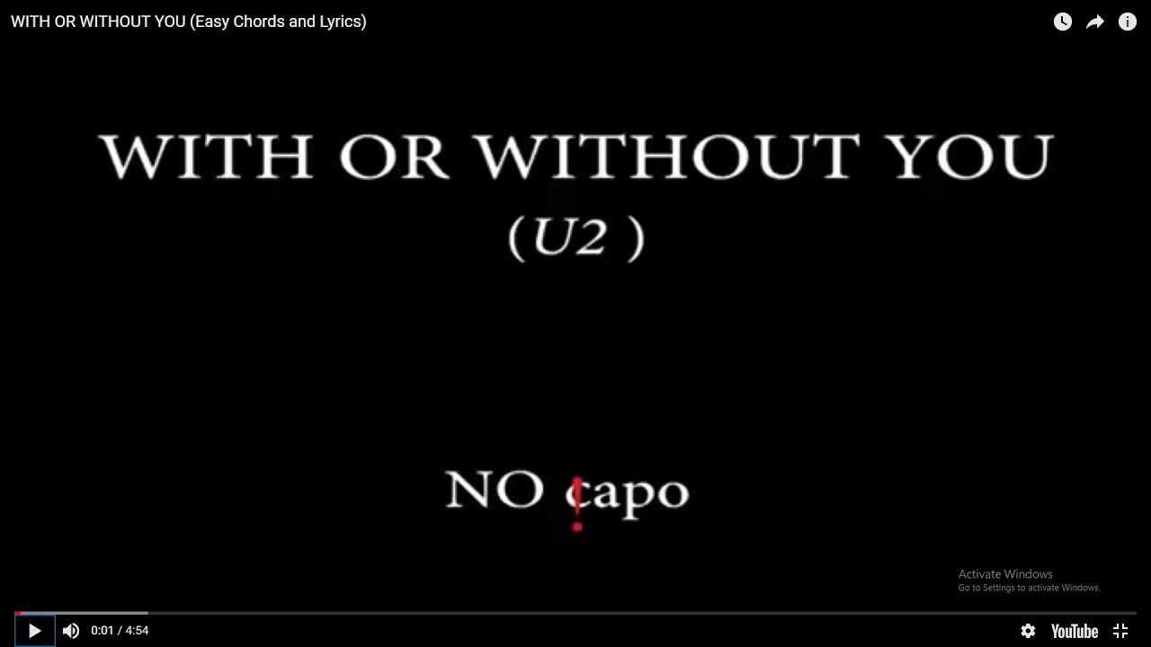 WITH OR WITHOUT YOU (Easy Chords and Lyrics)