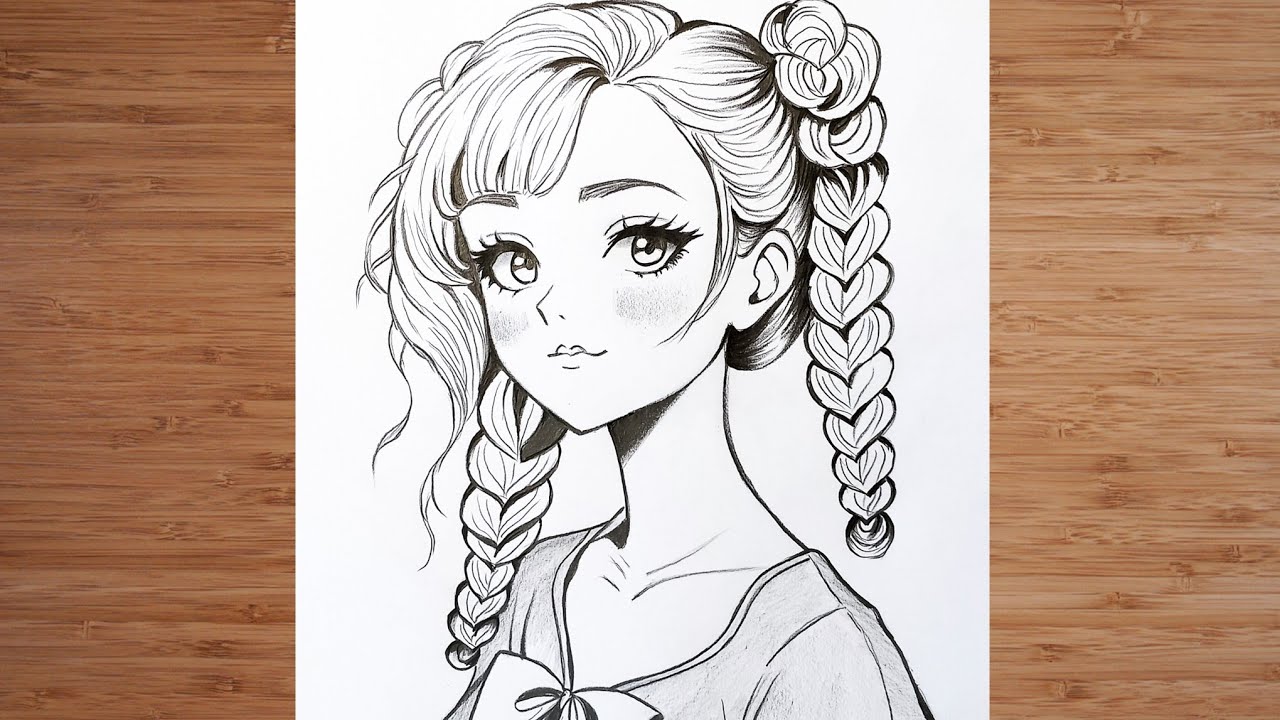 How to Draw a Beautiful Anime Girl with Braids | Pencil Art