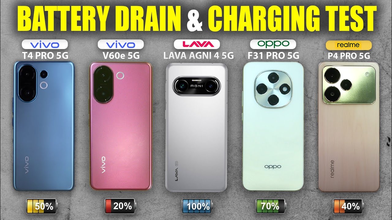 Lava Agni 4 vs Realme P4 Pro vs Vivo T4 Pro vs Vivo V60e vs F31 Pro Battery Drain and Charging Test