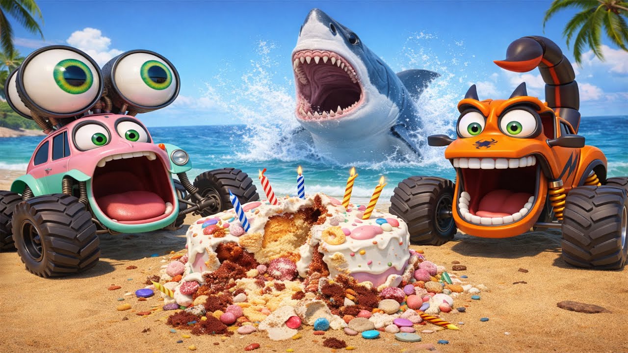 Birthday Chaos: Giant Shark Wrecks Monster Scorpion's Party 🎂🦈| Multi-Eye Car Stunned by the Speed 💥