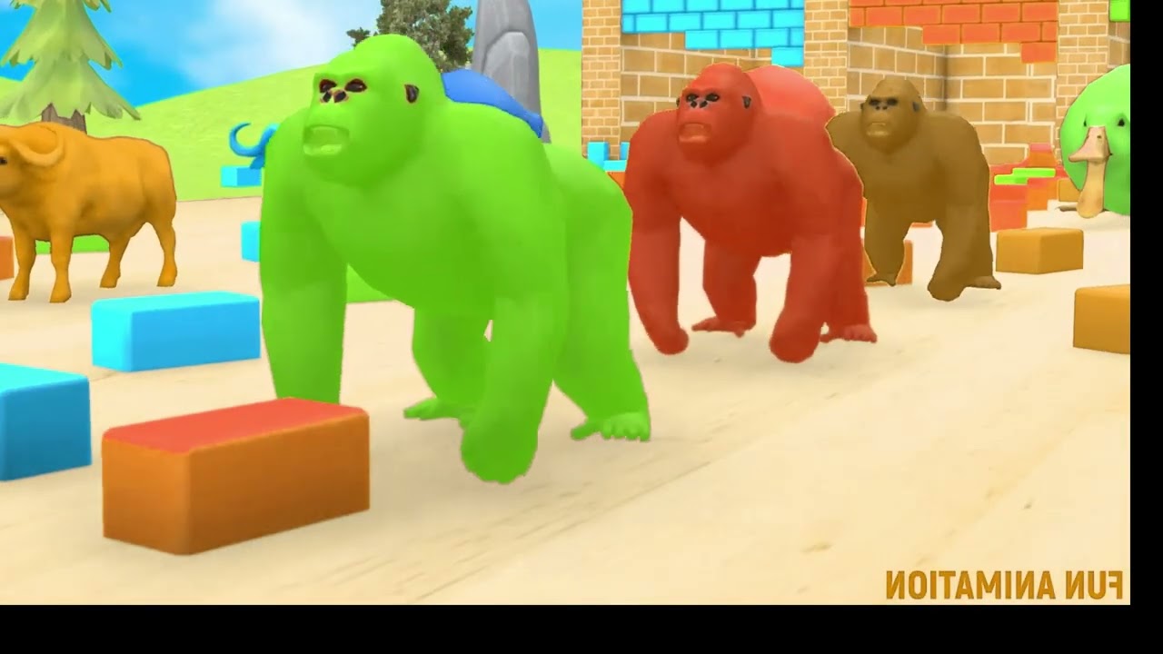 Long Slide Game With Elephant Gorilla Buffalo Hippopotamus Tiger - 3d Animal Game - Funny 3d Animals