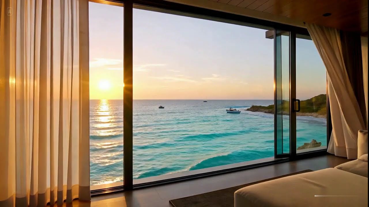 🌅+4M  Sunset  Sea View From the Window | Relaxing Ambient Video 4k