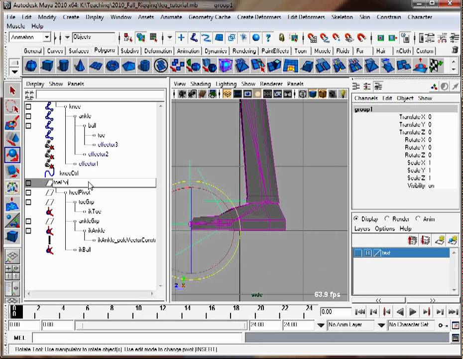 Leg rigging Maya tuturial with foot roll setup Part 1 of 2