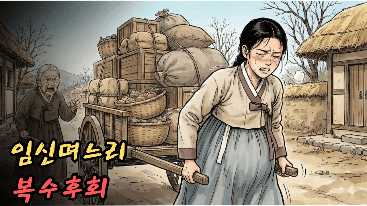 시어머니는 임신한 며느리에게 수레를 끄는 일을 강요했고, 며느리의 복수로 시어머니는 자신의 행동을 후회하게 되었다. | 민담 | 전설 | 설화 | 옛날이야기