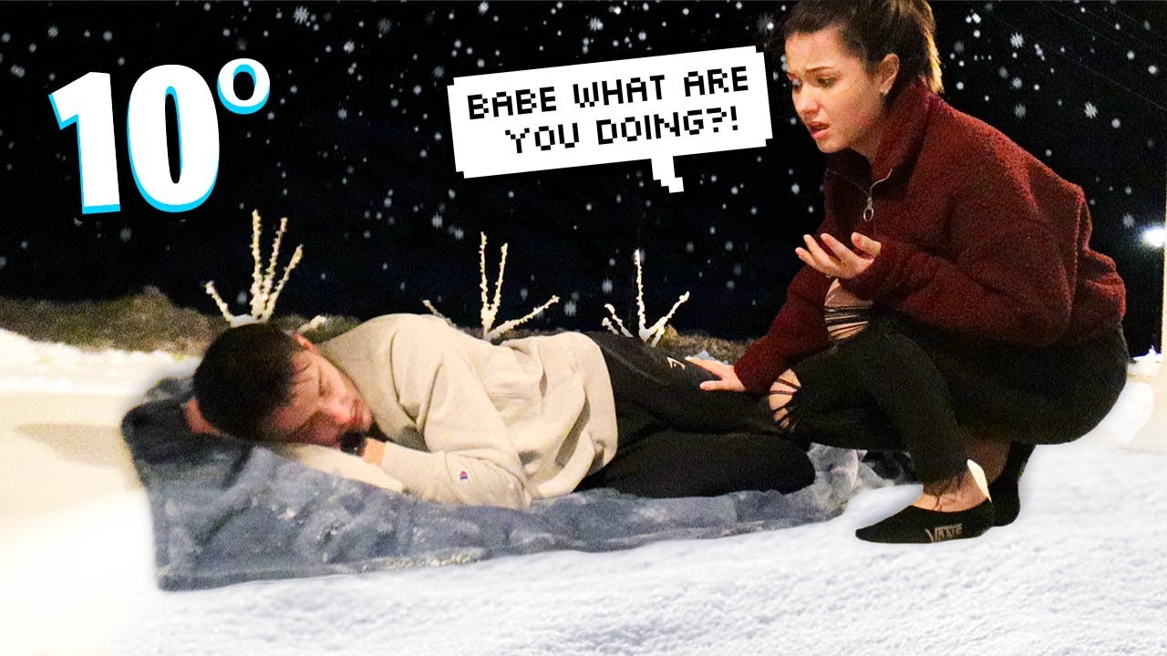 Sleeping OUTSIDE In THE SNOW To See How My Wife Reacts!!