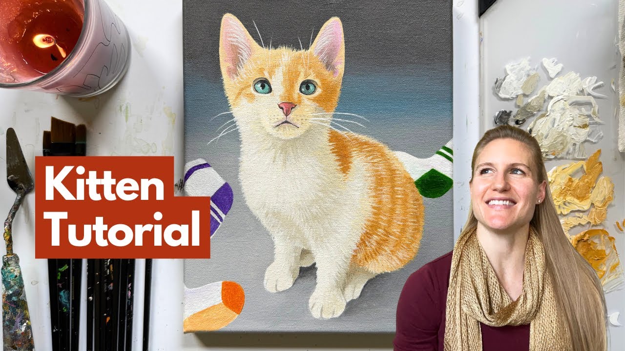Kitten Painting for Depression (12-Step Painting Guide) Acrylic Art Therapy Based #petportrait