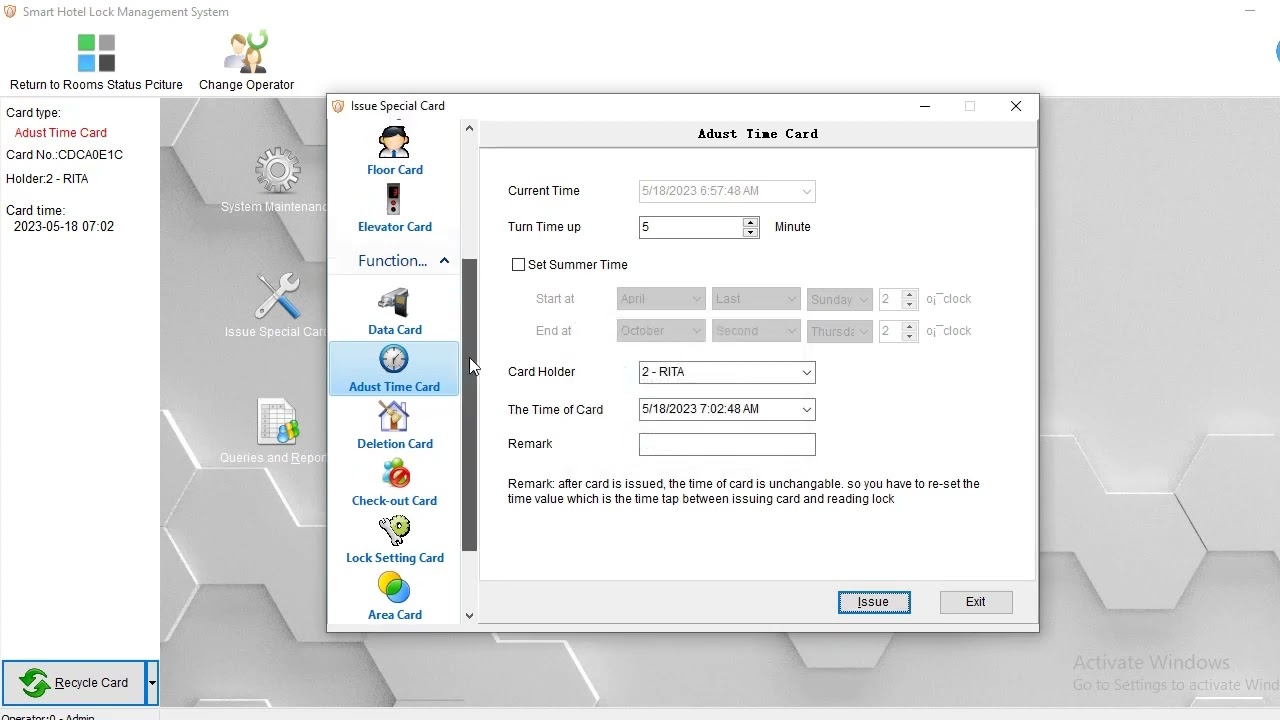 CONFIGURATION OF THE SPECIAL CARDS (TIME & MASTER CARD) ON ELOCK Smart Hotel Lock Management System