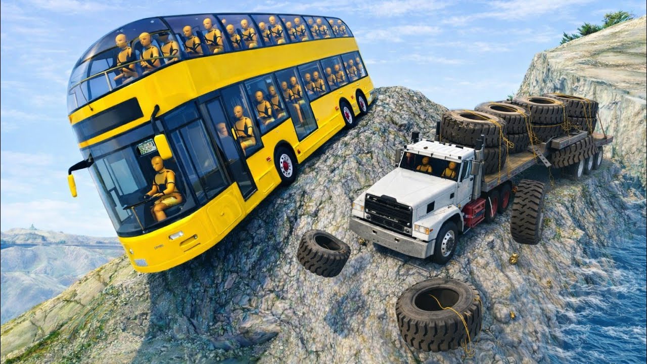 School Bus Falls on Dangerous Mountain Road Driver Mistake! | BeamNG.drive | Ep #129