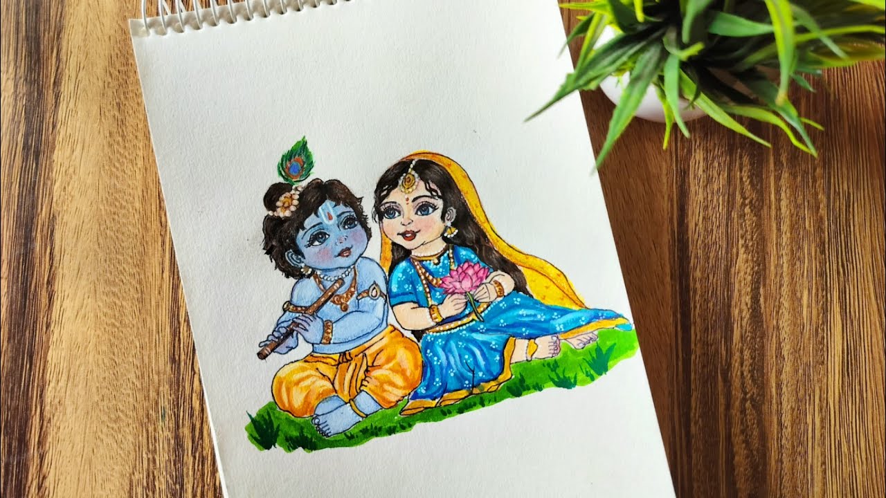 How to: Cute Radha Krishna Drawing And Painting 🎨| Easy Cute Drawing Step by Step For Beginners 