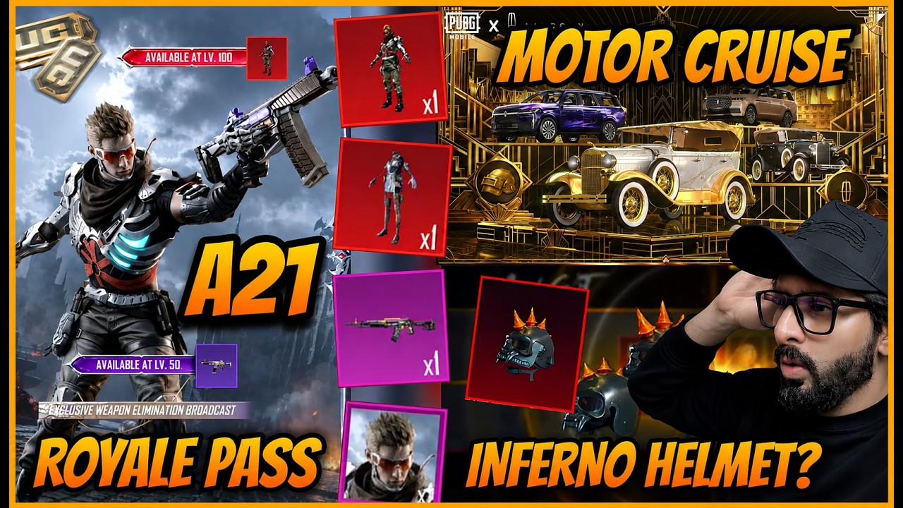 🔥A21 ROYAL PASS 1 TO 100 REWARDS l MOTOR CRUISE l 4.6 UPDATE RELEASE DATE (BGMI)