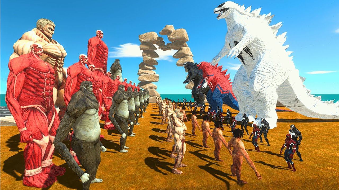 ATTACK ON TITAN - Team SPIDERMAN vs Team The Titans - Animal Revolt Battle Simulator
