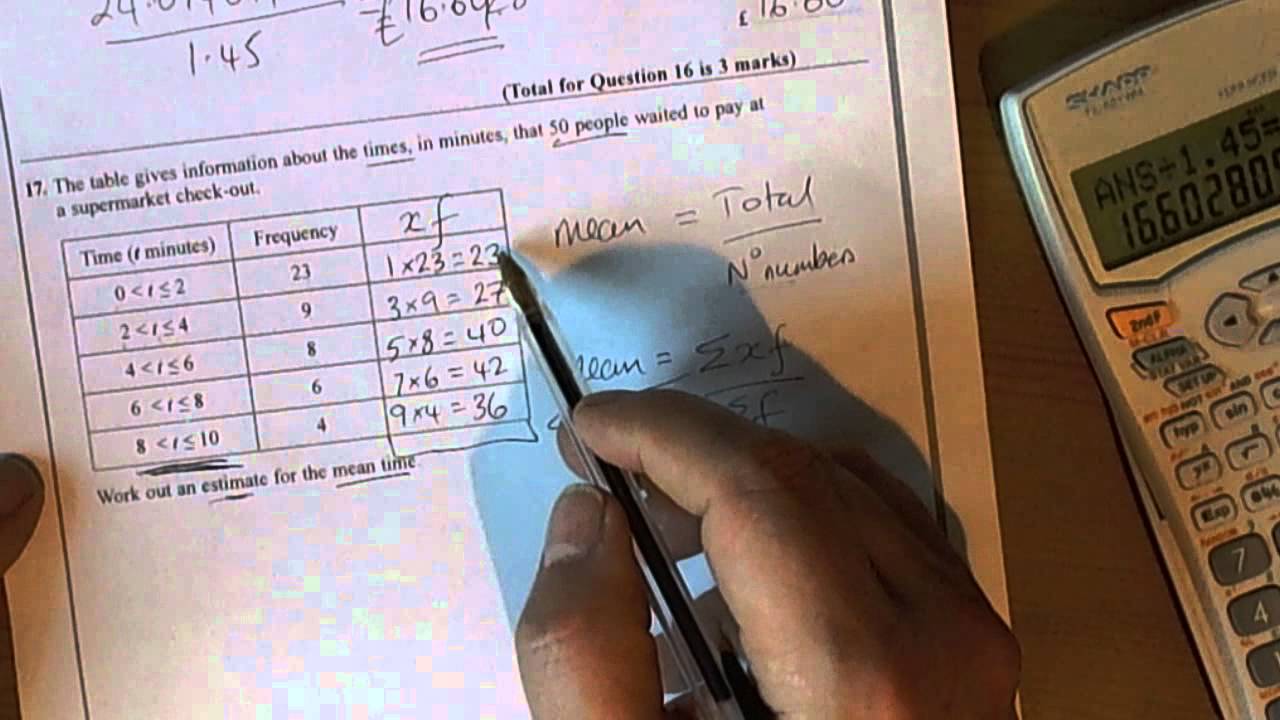 Estimated Mean Average Calculation for Grouped Frequency Table - Unit 1 GCSE Mathematics