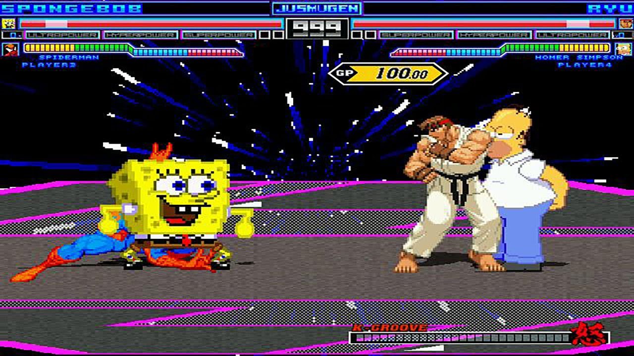 Spongebob & Spiderman vs CVS Ryu & Homer J. Simpson MUGEN Battle!!!