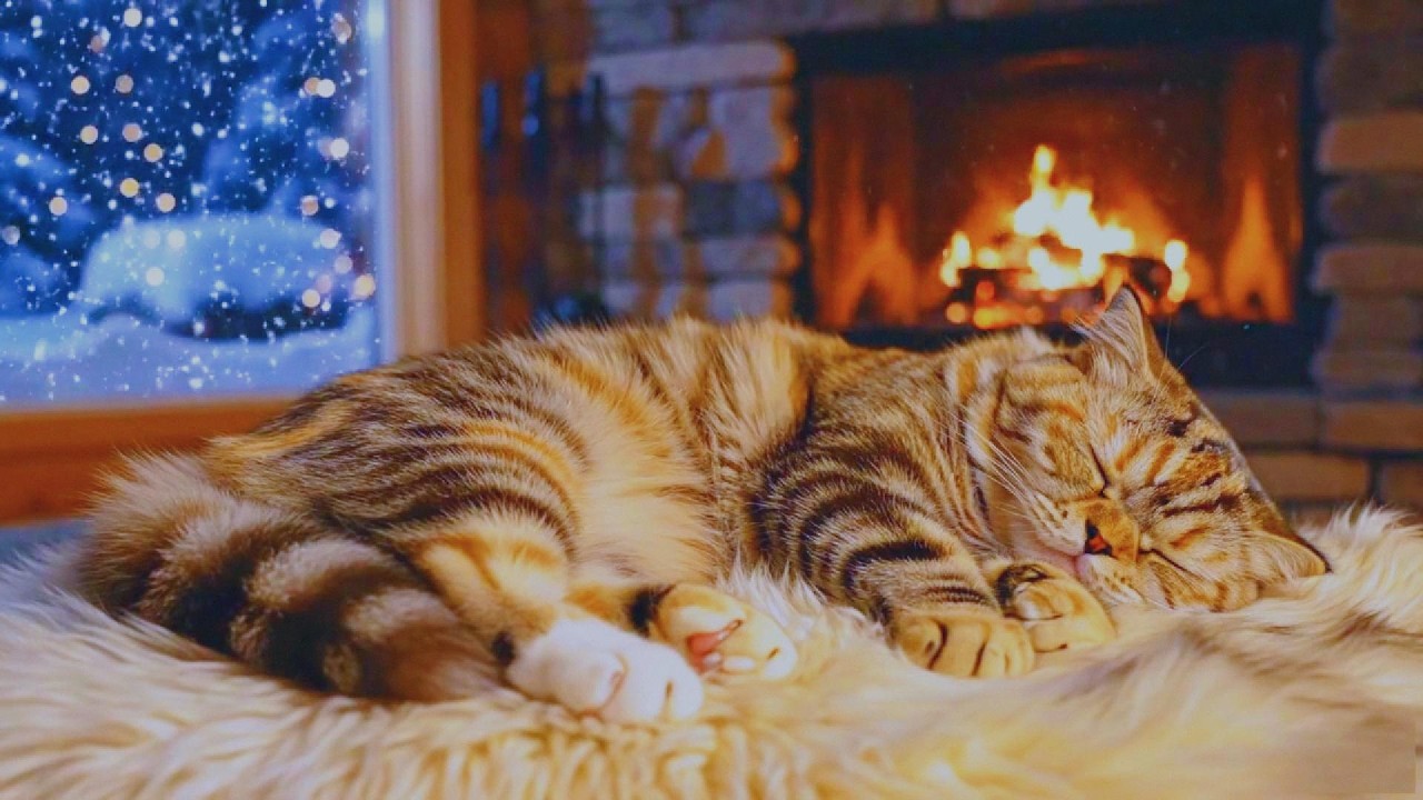 🐱 Calm & Cozy Orange Cat Sleeping by Fireplace for Deep Rest 🔥