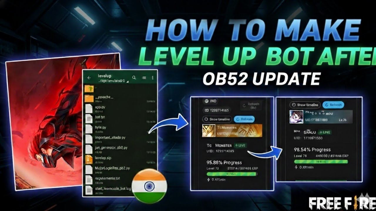 How to make level up bot free fire after OB52 UPDATE / free fire level up bot OB52