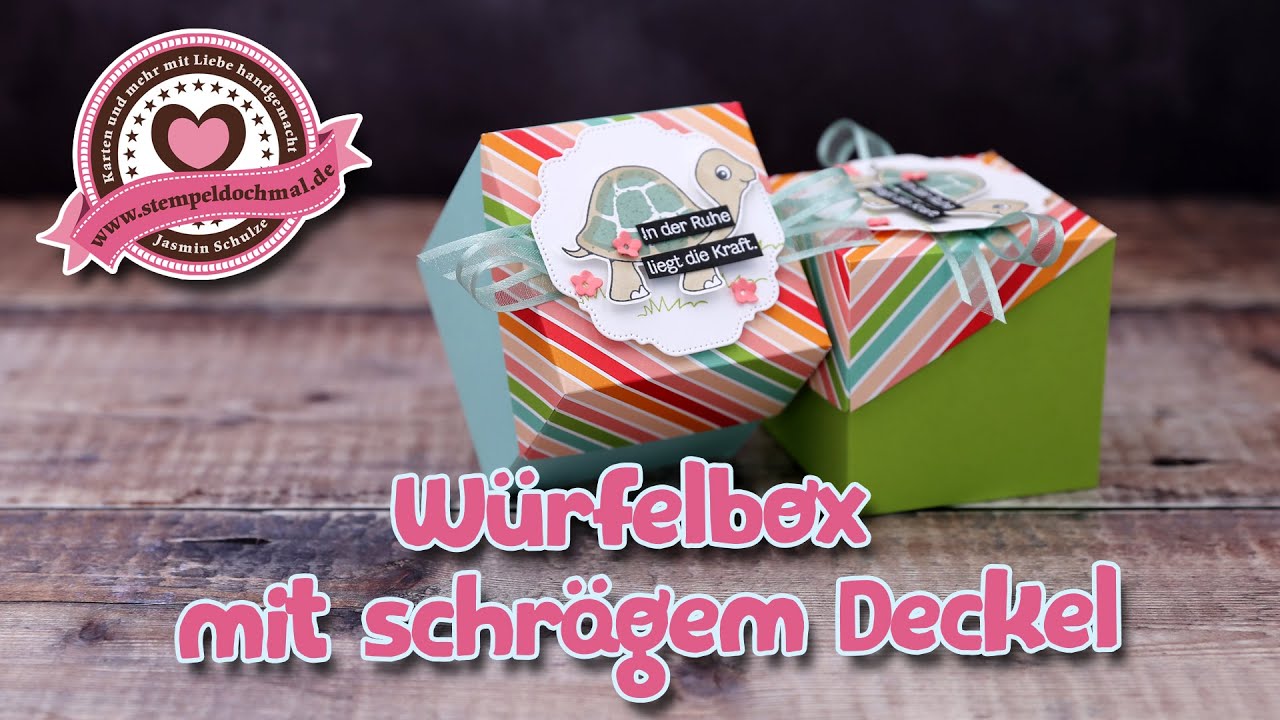 Tutorial: W&uuml;rfelbox mit schr&auml;gem Deckel und Produkten von Stampin' Up!