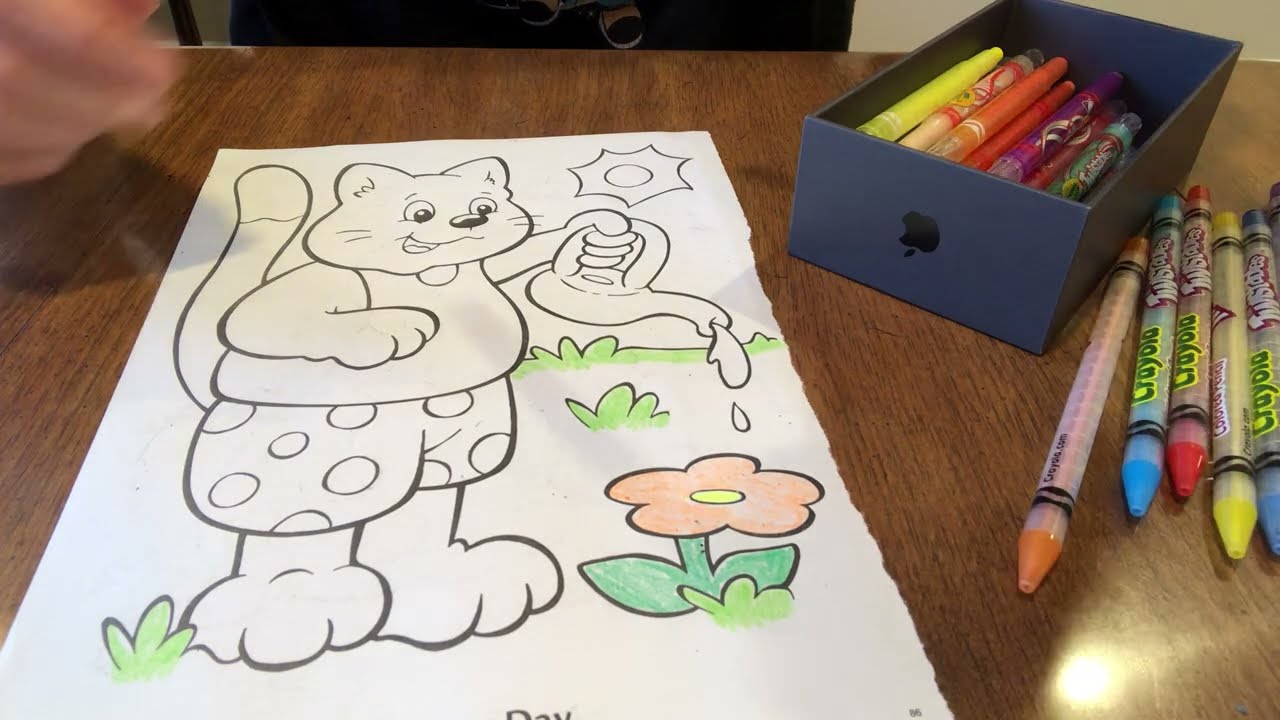 What color is his outfit? ASMR coloring with crayon twistables, no talking.