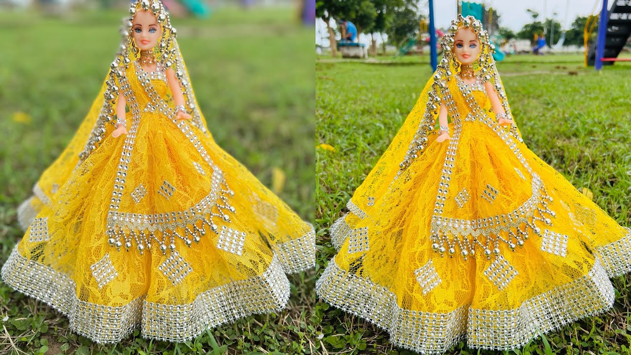 नेट के कपड़े से बनाए नए डिजाइन की गुड़िया, #dolldress #knittercrafteryogita #doll
