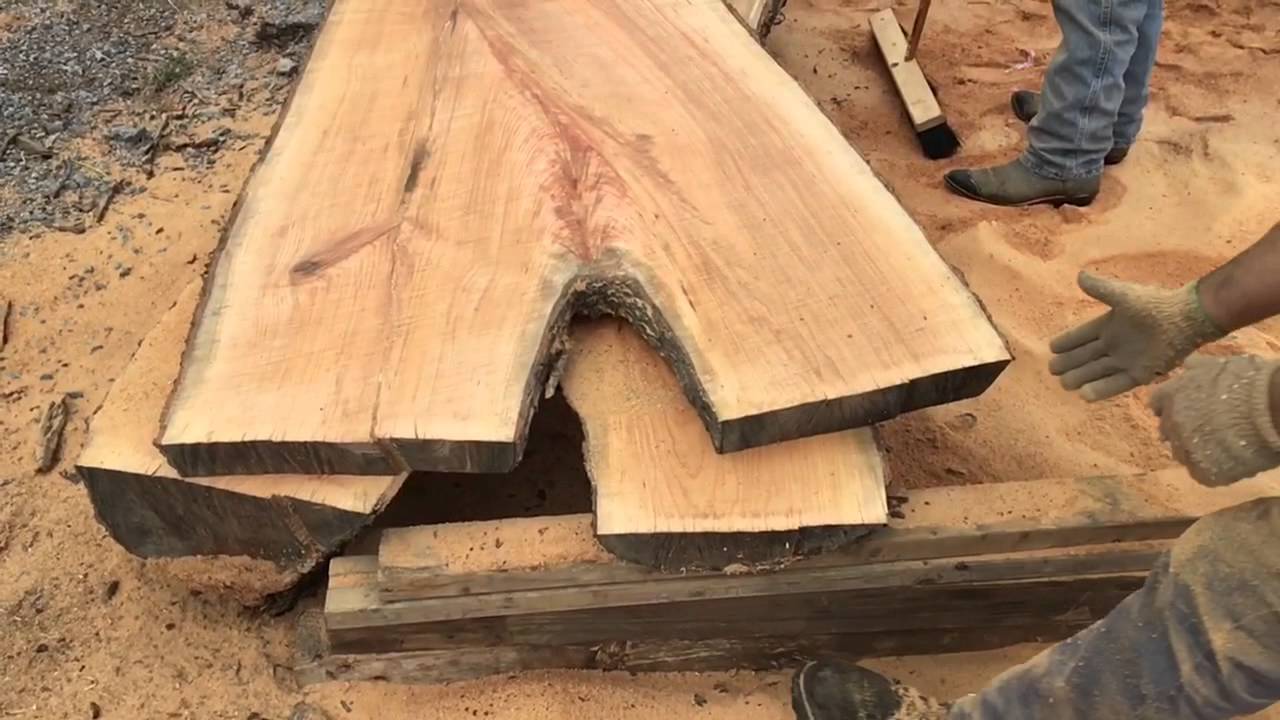 Live edge cherry wood slabs being cut with Alaskan sawmill at ohiowoodlands.com