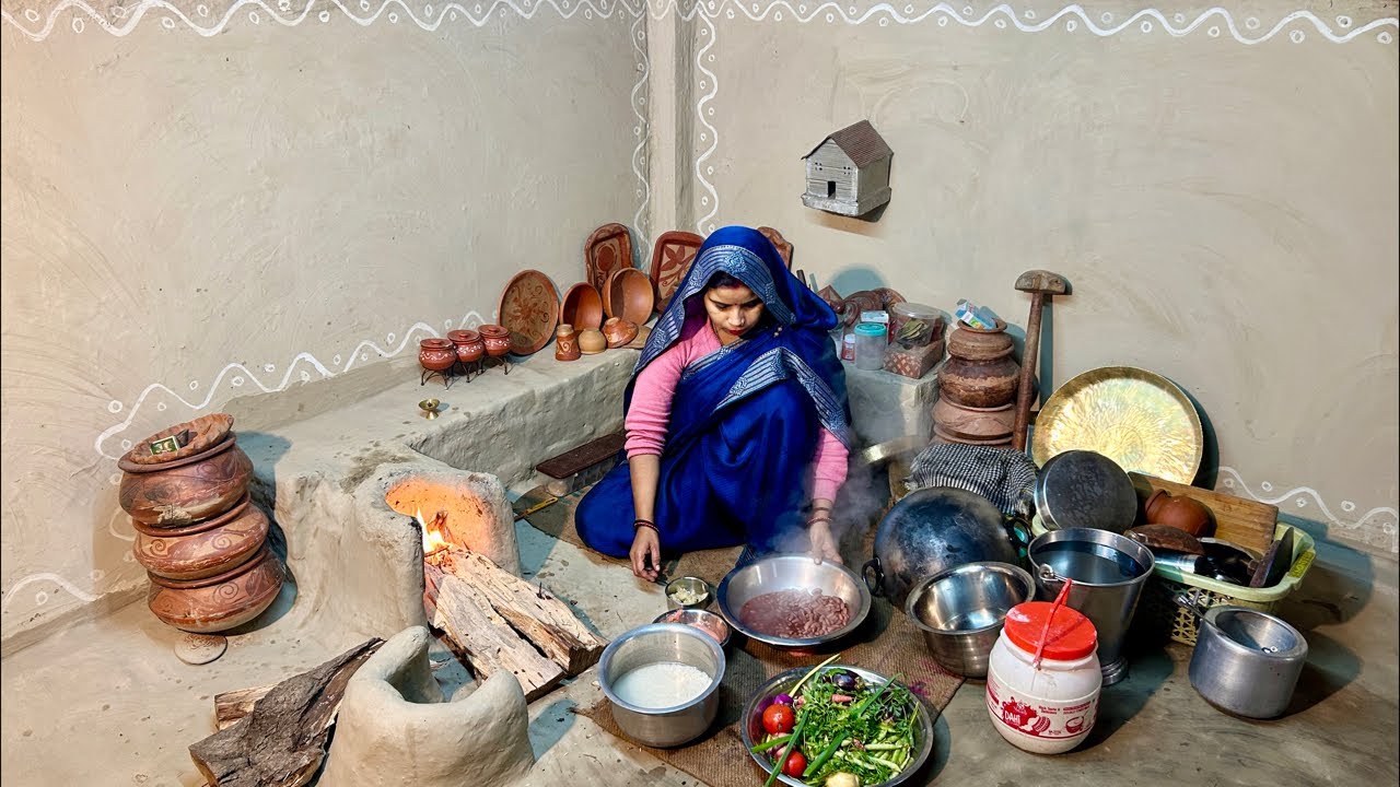 चूल्हे पर राजमा चावल, रोटी #villagefood #livecooking