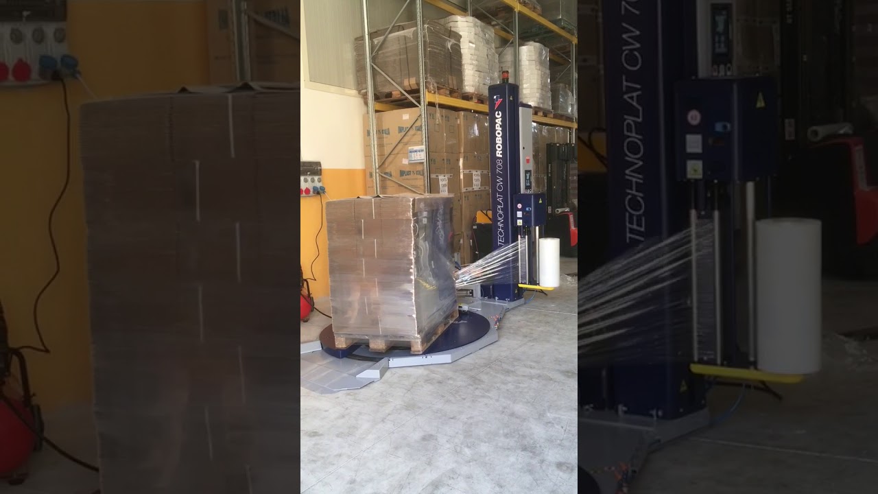 Avvolgipallet  Robopac versione transpallet con taglio e aggancio automatico del film estensibile