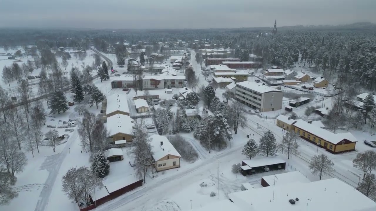 Winter drone sights over the town of Rantasalmi, Eastern Finland 5.12.2022 I