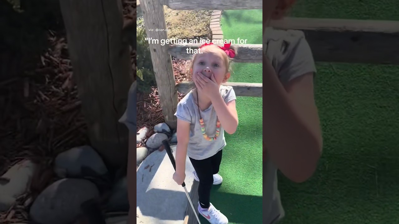 Little girl makes epic hole in one during mini golf and her reaction is amazing 😂❤️