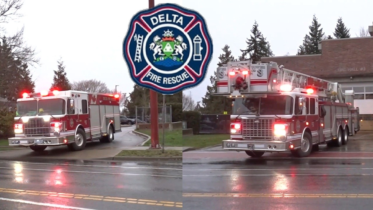 Delta Fire Engine 3 & Tower 3 Responding